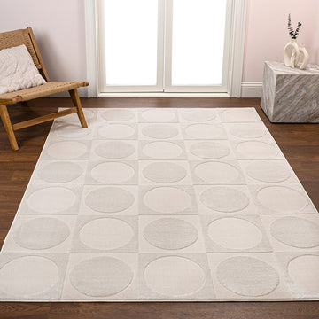 Geometric Modern Geometric Circles In Squares High-Low Area Rug